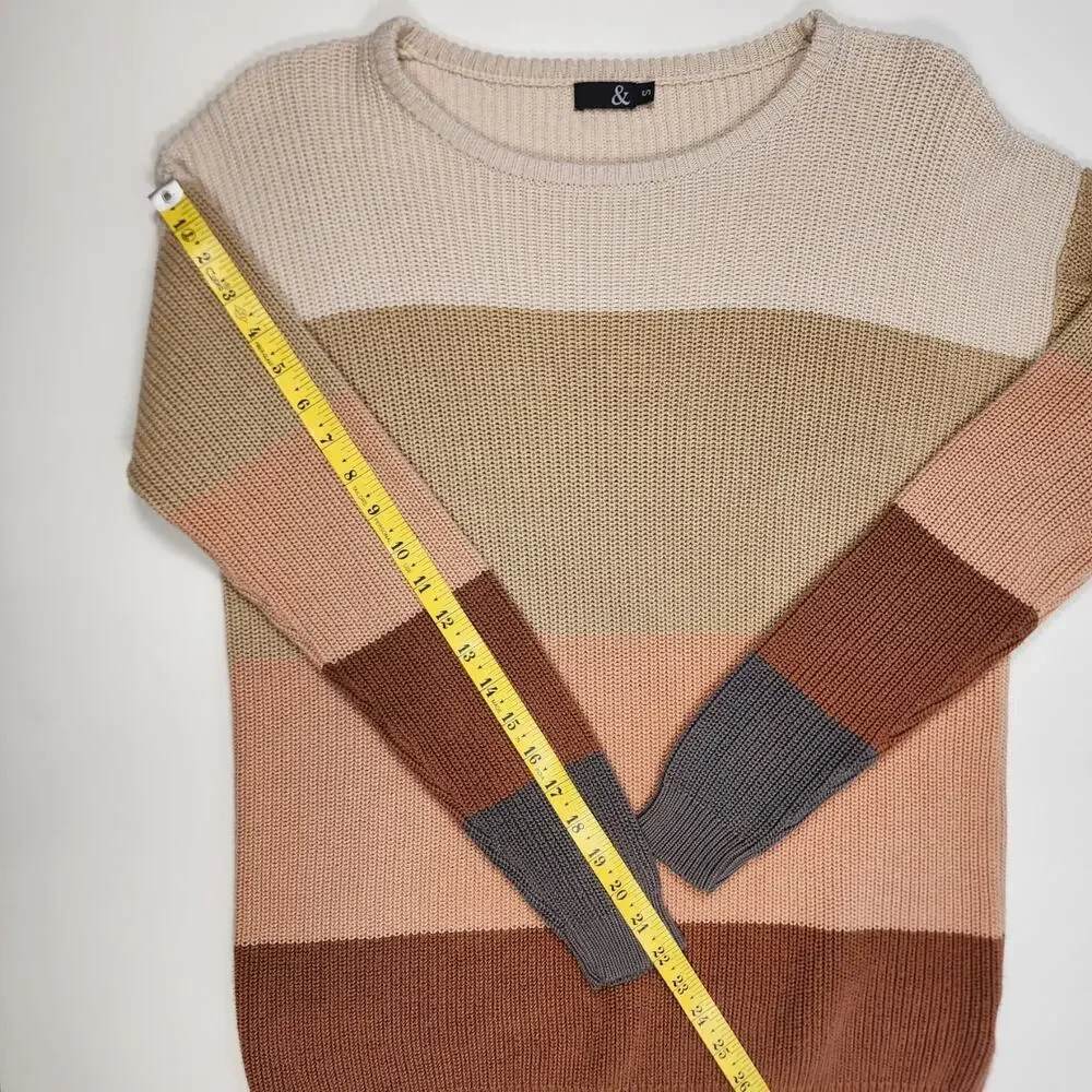 Ampersand Avenue Colorblock Knit Sweater Women’s Size S‎ Cream Brown Pullover